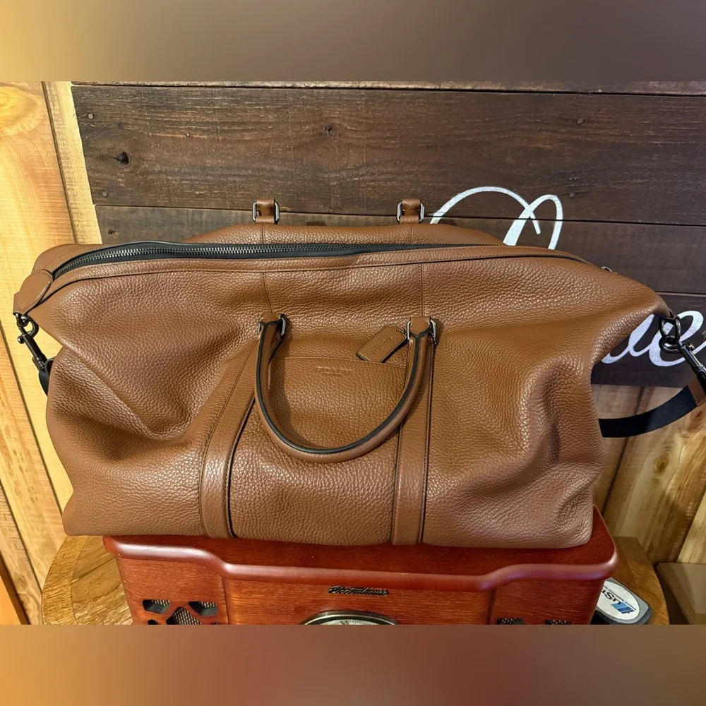Men's Brown Leather Weekender Duffel Bag